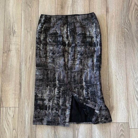 NWT Lafayette 148 New York Silver Multi Metallic Printed Pencil Skirt Size 2 - Picture 10 of 12